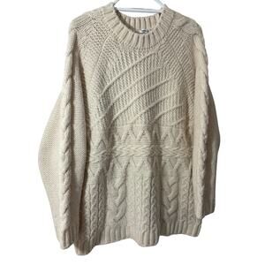 Mango Small Chunky Knit Pullover Cream Sweater Cable